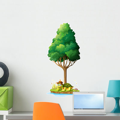 Island with Smiling Turtle Wall Decal shown on a wall