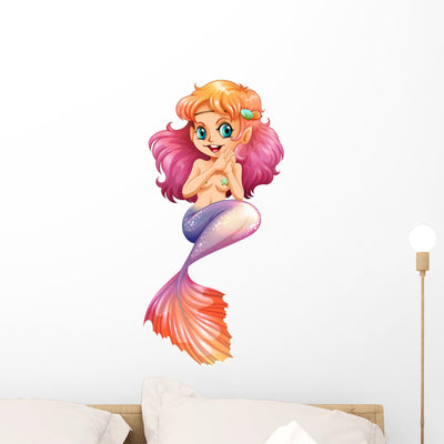 Smiling Mermaid Wall Decal shown on a wall