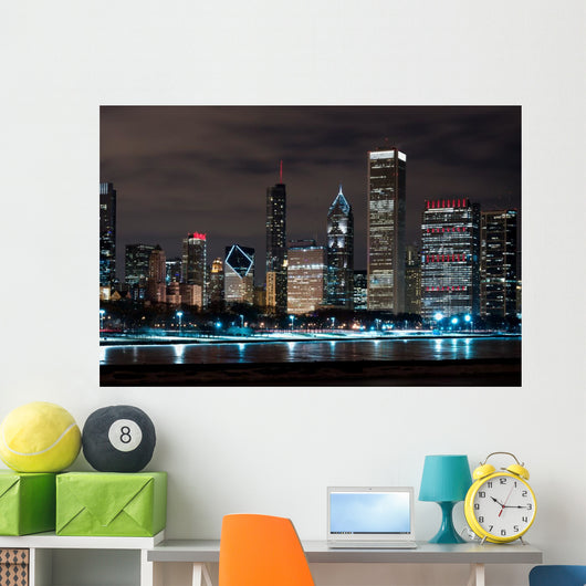 マックナイト【シカゴ・モーニング】 大版 シルクスクリーン Chicago Night Skyline Wall Mural – Wallmonkeys