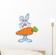 Hungry Blue Rabbit Cartoon Character Holding a Big Carrot Wall Decal