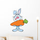 Hungry Blue Rabbit Cartoon Character Holding a Big Carrot Wall Decal