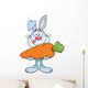 Hungry Blue Rabbit Cartoon Character Holding a Big Carrot Wall Decal