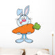 Hungry Blue Rabbit Cartoon Character Holding a Big Carrot Wall Decal