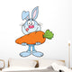 Hungry Blue Rabbit Cartoon Character Holding a Big Carrot Wall Decal