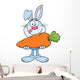 Hungry Blue Rabbit Cartoon Character Holding a Big Carrot Wall Decal