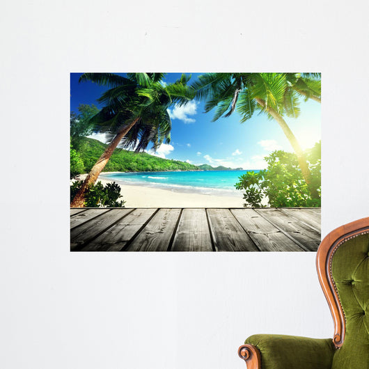 seychelles beach and wooden pier Wall Mural