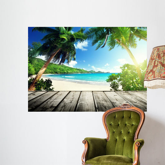 seychelles beach and wooden pier Wall Mural