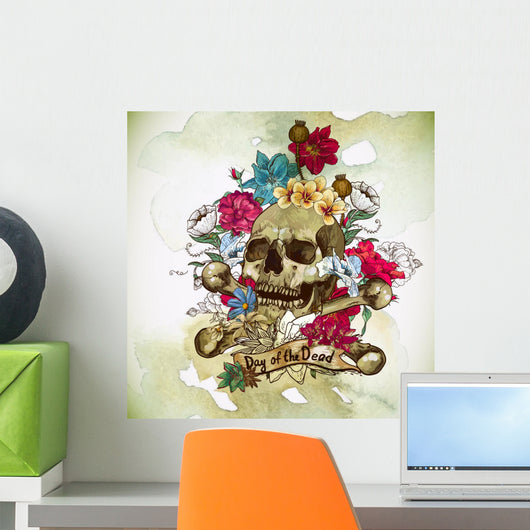 Skull and Flowers Vector Illustration 