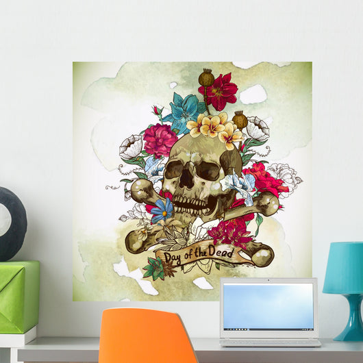Skull and Flowers Vector Illustration 