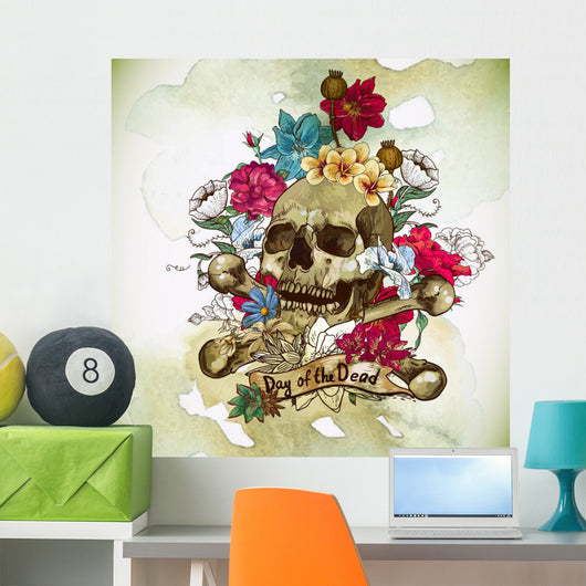 Skull and Flowers Vector Illustration 