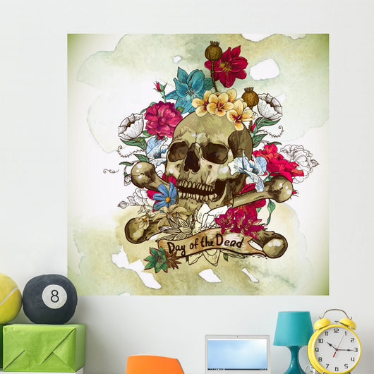 Skull and Flowers Vector Illustration 