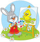 Little rabbit draws a small Easter chick Wall Decal