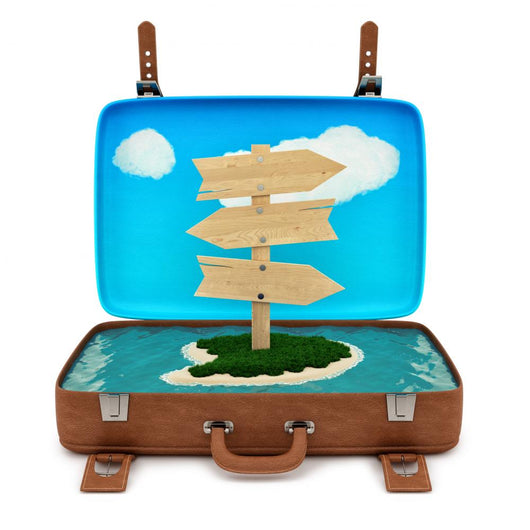 Render of an Open Retro Suitcase with a Sign, Isolated on White Wall Decal
