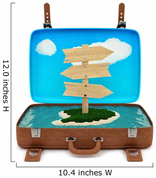 Render of an Open Retro Suitcase with a Sign, Isolated on White Wall Decal