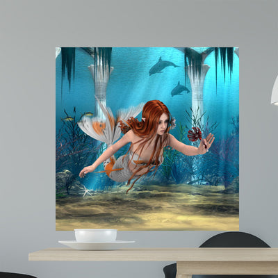 Mermaid Holding Sea Lily shown on a wall