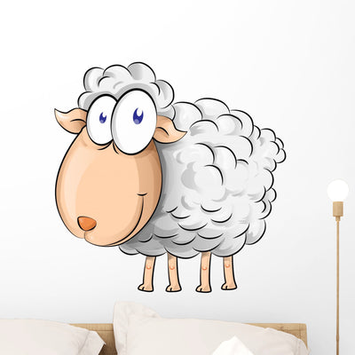 Sheep Cartoon Wall Decal shown on a wall