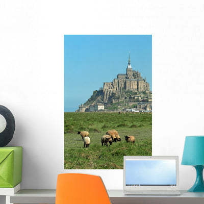 Mont Saint-michel and Lambs Wall Mural shown on a wall