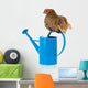 Bantam Chicken on Blue Watering Can Wall Decal