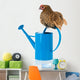 Bantam Chicken on Blue Watering Can Wall Decal