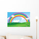 A green landscape with a rainbow in the sky Wall Mural