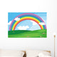 A green landscape with a rainbow in the sky Wall Mural