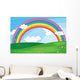 A green landscape with a rainbow in the sky Wall Mural