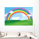 A green landscape with a rainbow in the sky Wall Mural
