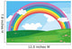 A green landscape with a rainbow in the sky Wall Mural