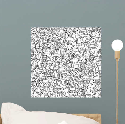 Ecology Seamless Pattern Black Wall Decal