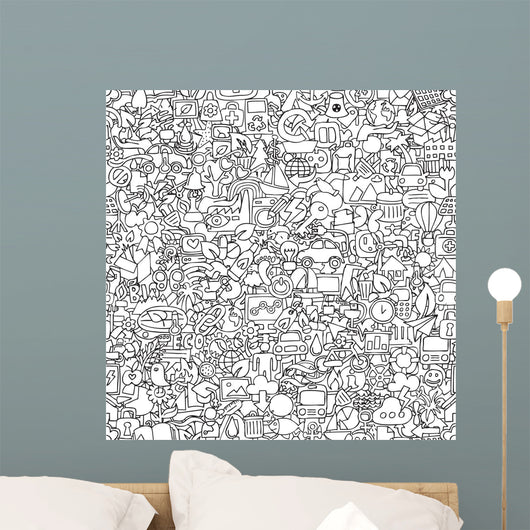 Ecology Seamless Pattern Black Wall Decal