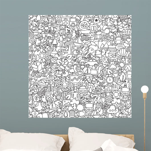 Ecology Seamless Pattern Black Wall Decal