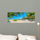 Paradise beach with palms and parasol 