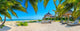 Paradise beach with palms and parasol 