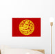 Golden Chinese dragon on red wood background 