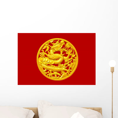 Golden Chinese Dragon Red shown on a wall