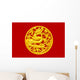 Golden Chinese dragon on red wood background 