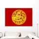 Golden Chinese dragon on red wood background 