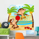 monkeys playing in beach volleyball - vector illustration 