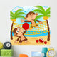 monkeys playing in beach volleyball - vector illustration 