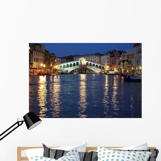 The Rialto Bridge in Venice by night Wall Mural
