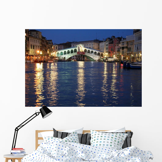 The Rialto Bridge in Venice by night Wall Mural