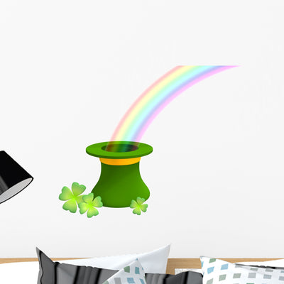 Shamrock Rainbow Leprechauns Hat Wall Decal shown on a wall