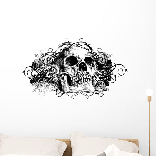 Grunge Skull Floral Illustration Wall Decal