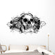Grunge Skull Floral Illustration Wall Decal
