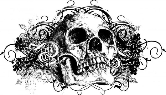 Grunge Skull Floral Illustration Wall Decal