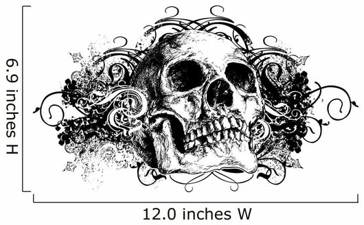 Grunge Skull Floral Illustration Wall Decal
