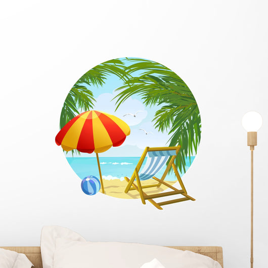 icon to the beach and sun lounger Wall Decal