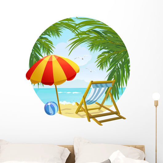 icon to the beach and sun lounger Wall Decal