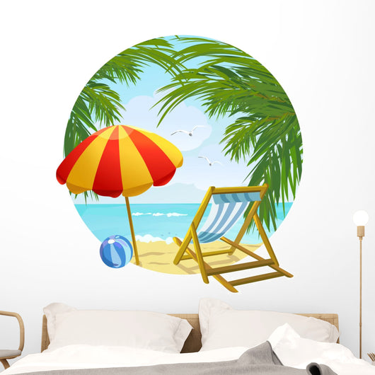 icon to the beach and sun lounger Wall Decal