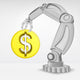 golden Dollar coin hold by automated robotic hand vector 